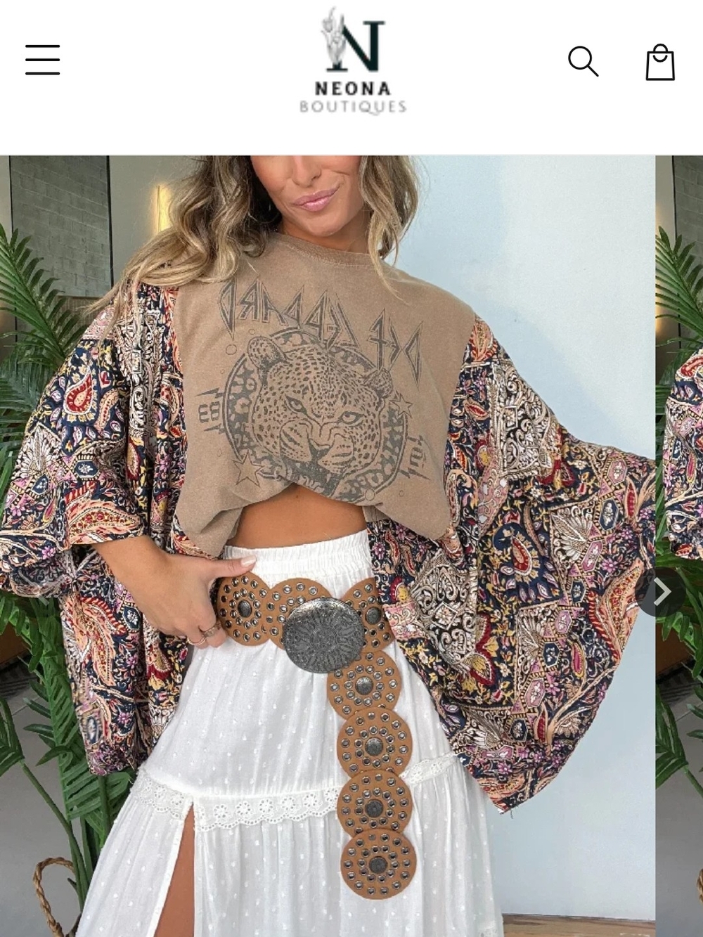 Def Leppard Boho Paisley Kimono with Graphic Top